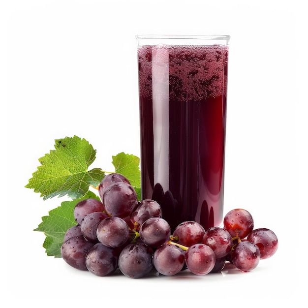 Glass of grape juice with a cluster of grapes