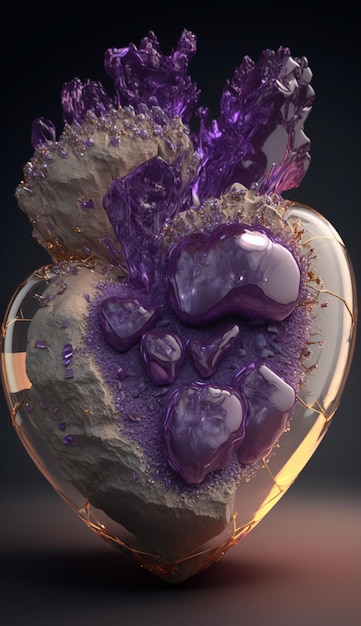 A glass heart with purple liquid in it