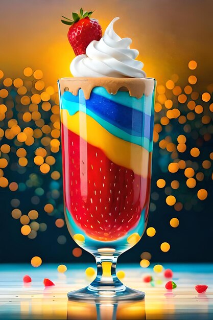 Photo a glass of ice cream with a colorful background.