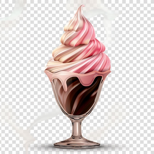 a glass of ice cream with pink ice cream on a transparent background