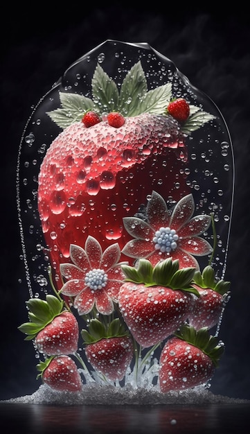 A glass ice cream with a strawberry on it