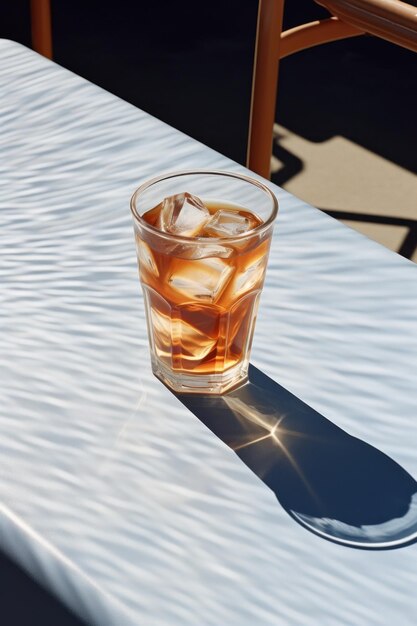 A glass of ice tea on a table