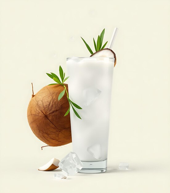 a glass of ice water with a coconut and coconut coconut