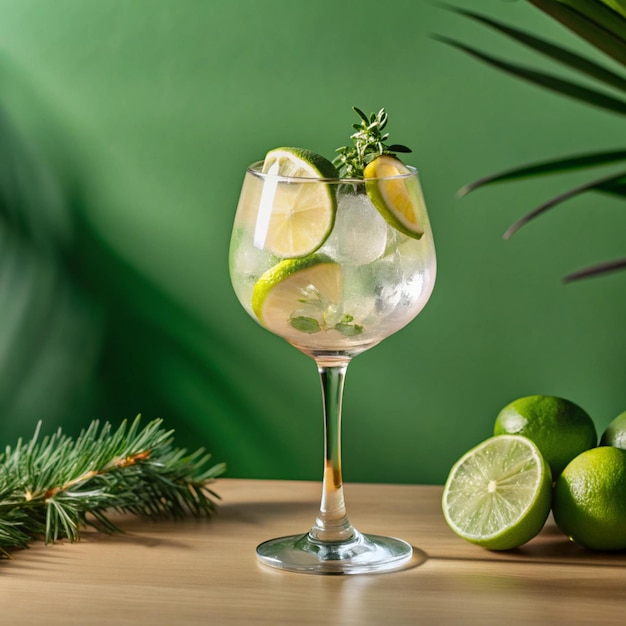 Photo a glass of ice water with limes and lemons on a table