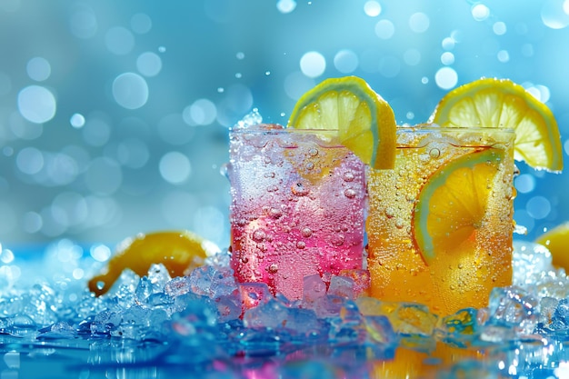 Photo a glass of ice water with orange slices and lemon slices