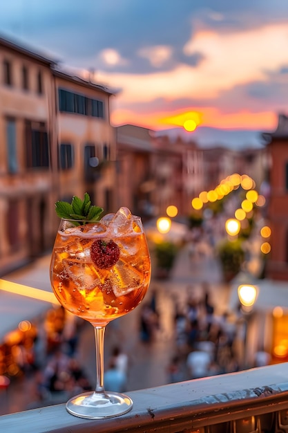 Photo a glass of ice water with a strawberry on top of it