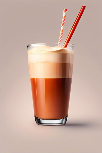 Glass of iced coffee latte with straw isolated on white backgrou