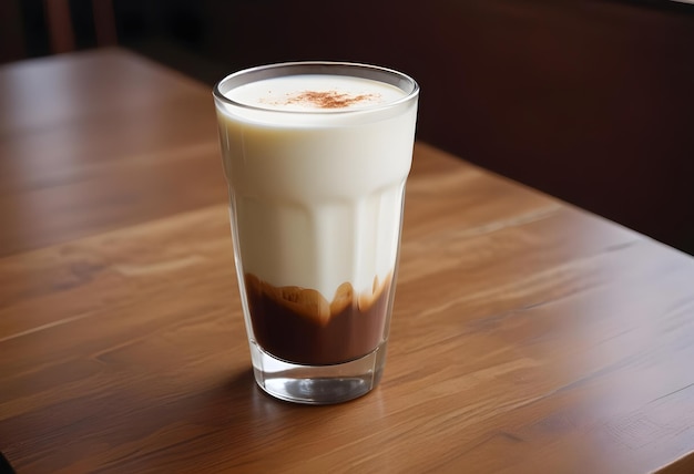 a glass of iced coffee sits on a table