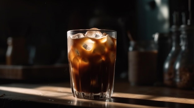 Glass of a iced coffee with cream milk Cold brew coffee drink with ice Generative AI