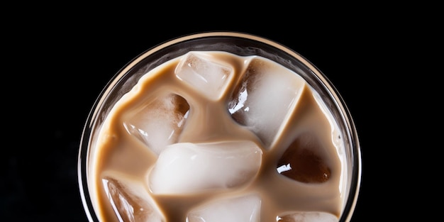 A glass of iced coffee with ice cubes