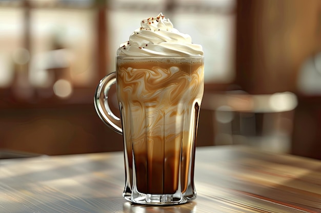 Photo a glass of iced coffee with whipped cream and a straw