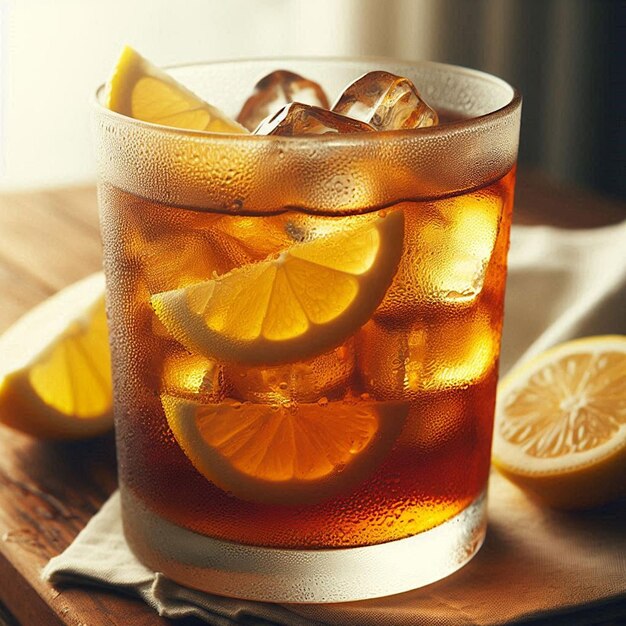 Photo a glass of iced tea with lemons and lemons