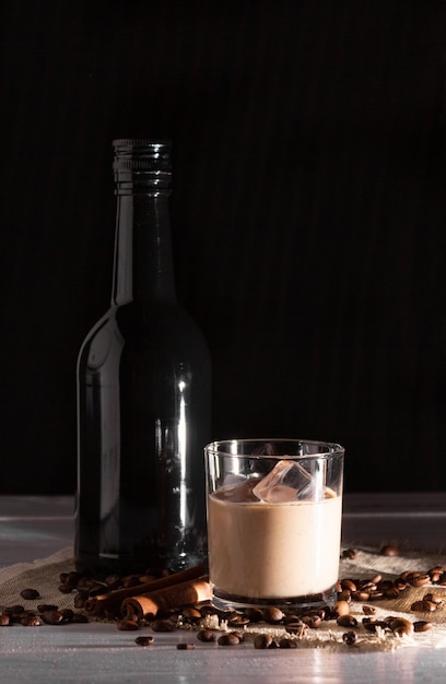 A glass of Irish cream coffee liqueur with ice and ice