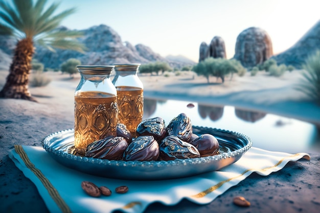 A glass jar of coffee and a plate of coffee beans