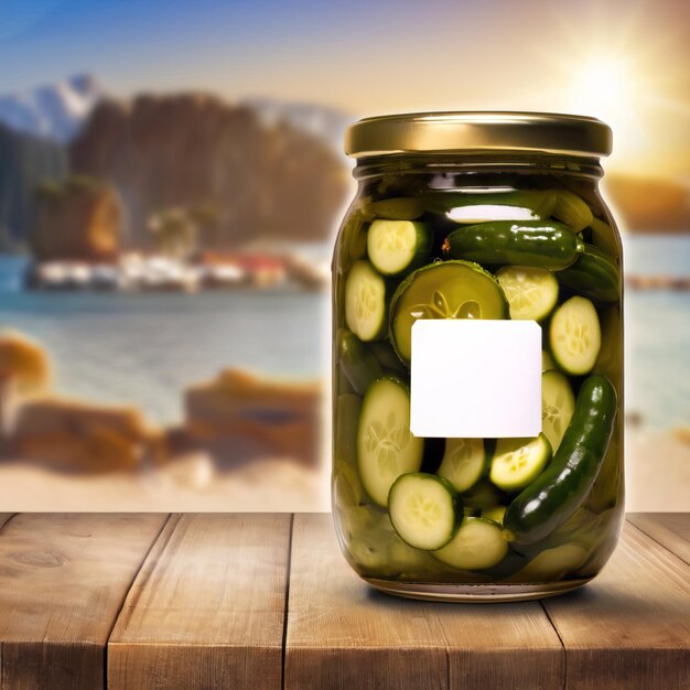 Glass jar of cucumber pickles gherkins empty blank generic product packaging mockup