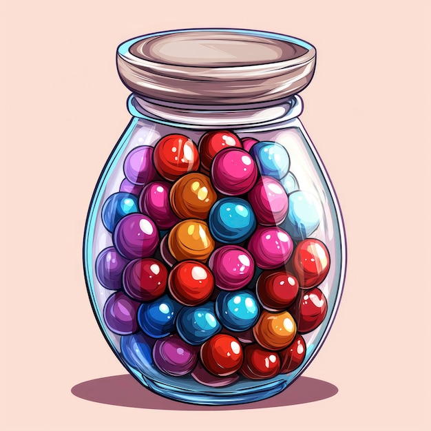 Glass Jar Filled with Colorful Gumballs