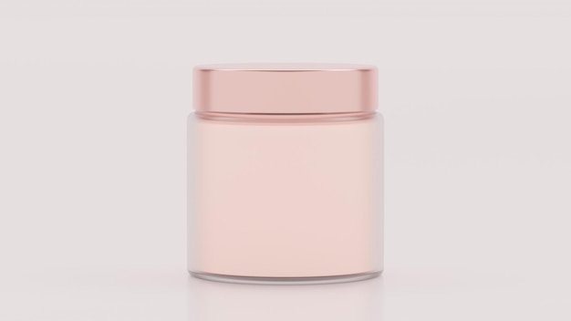 Photo glass jar filled with cream and capped with a soft pink lid isolated beauty cosmetic product 3d render