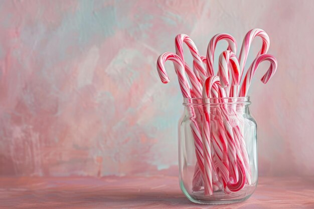 Glass Jar Filled with Red and White Striped Candy Canes