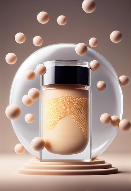 A glass jar of foundation for a face with a sample of the product itself AI Generated