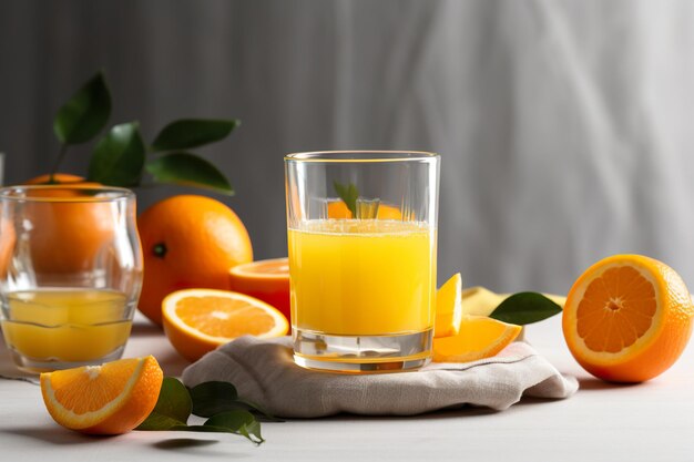 Glass jar of fresh orange juice with fresh fruits