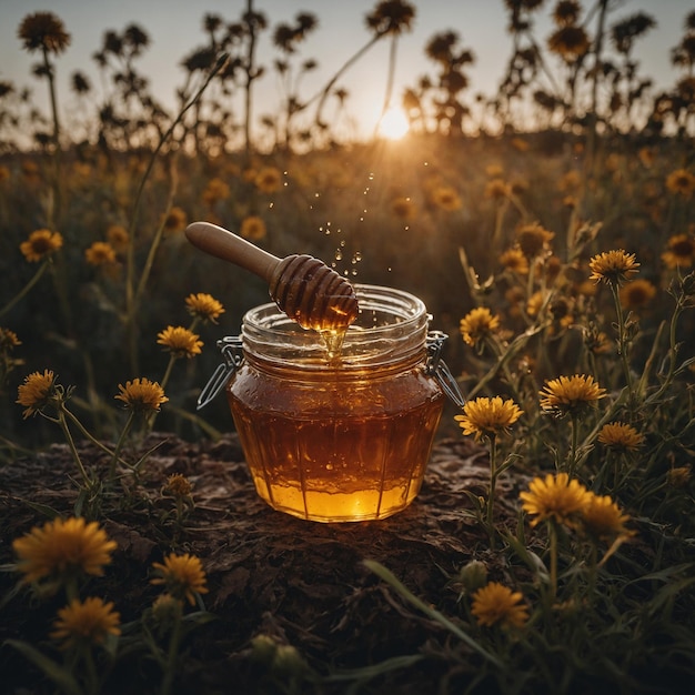 Photo a glass jar of honey filled with golden goodness perfect for any recipe