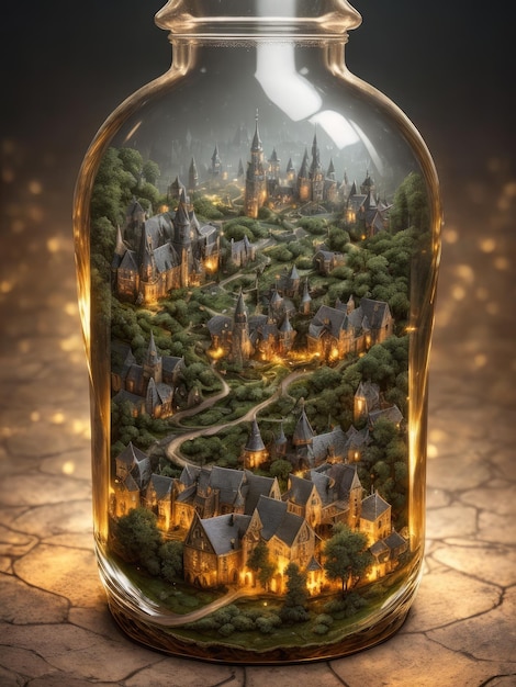 A glass jar with a castle in it