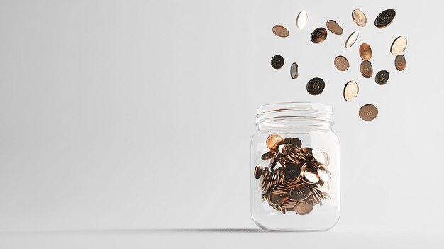 Photo a glass jar with coins and a pile of coins in it