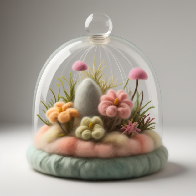 Photo a glass jar with flowers and grass inside of it