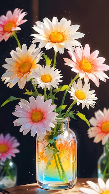 Photo a glass jar with flowers in it and a bottle of water