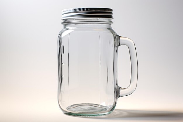 a glass jar with a handle