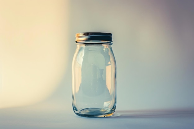 a glass jar with a metal lid