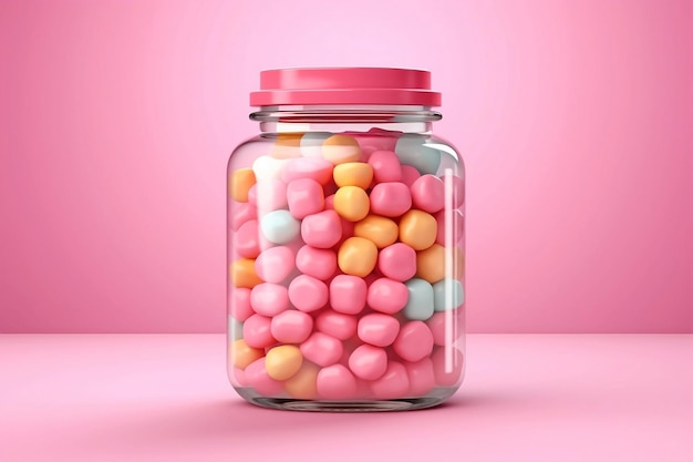 Glass jar with pink candies