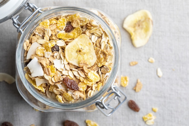 Glass jar with whole grains for breakfast