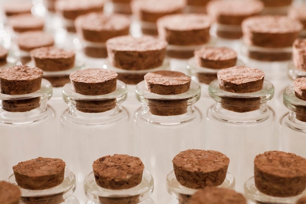 glass jars with corks, soft green background