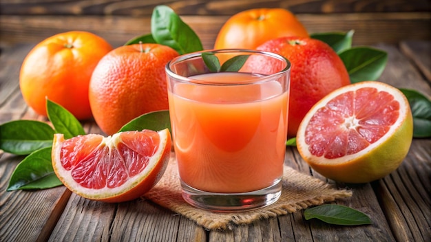 a glass of juice next to a glass of juice and a grapefruit