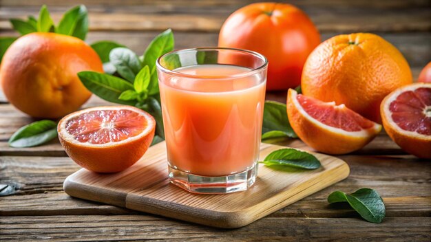 Photo a glass of juice next to a grapefruit and oranges