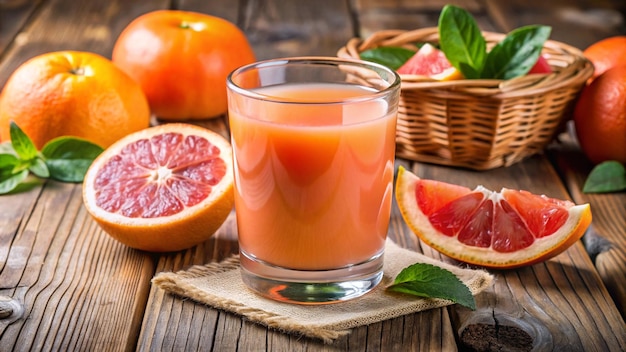 Photo a glass of juice next to a grapefruit