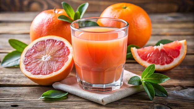 Photo a glass of juice and a half full of oranges