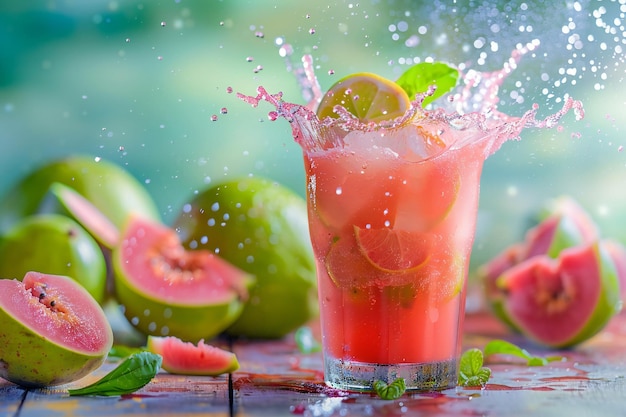 Photo a glass of juice with a slice of lime and a slice of lime