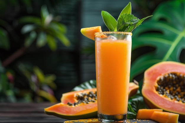 a glass of juice with a slice of melon and a slice of lime