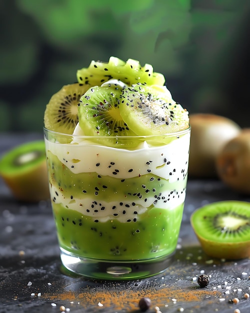 Photo a glass of kiwi fruit with kiwi on it