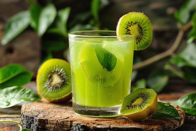 Photo a glass of kiwi juice with kiwi fruit in it