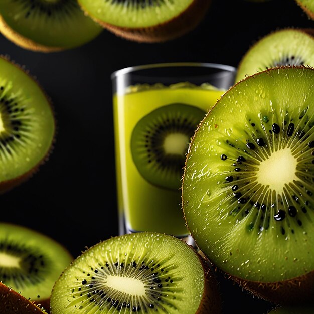 Photo a glass of kiwi juice with a lime wedge in it