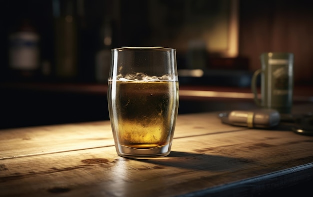 A glass of lager beer on a table in a bar or pub fresh light beer illustration ai generated