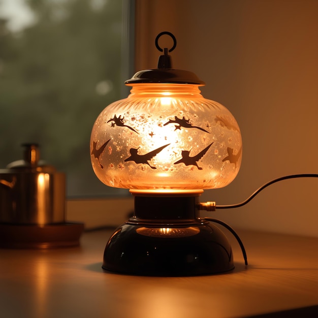 Glass Lamp with Bird Embossing