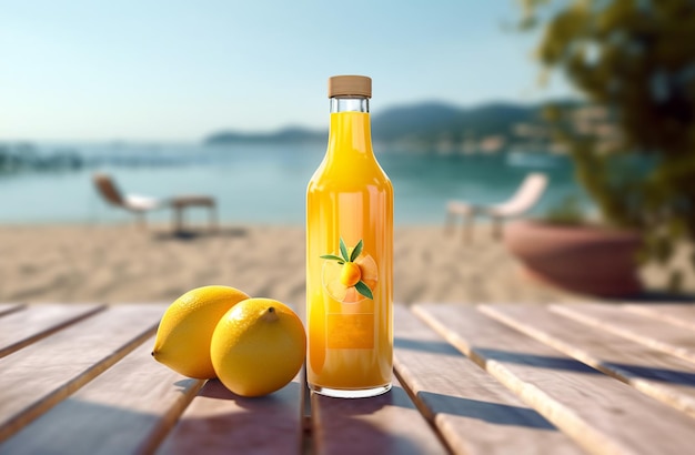 A glass of lemon juice on nature background vacation relaxation concept copy space Generated AI