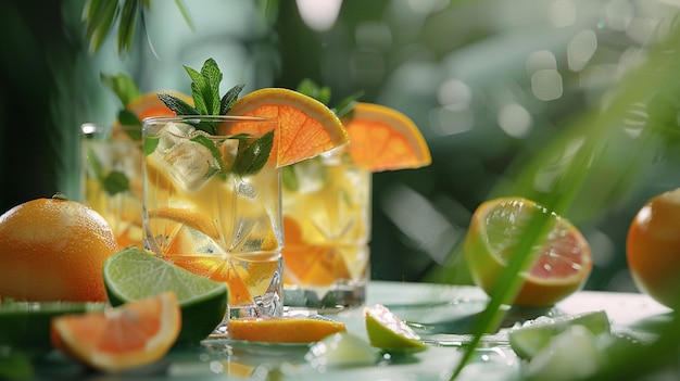 a glass of lemonade sits on a table with a lime and a slice of lime