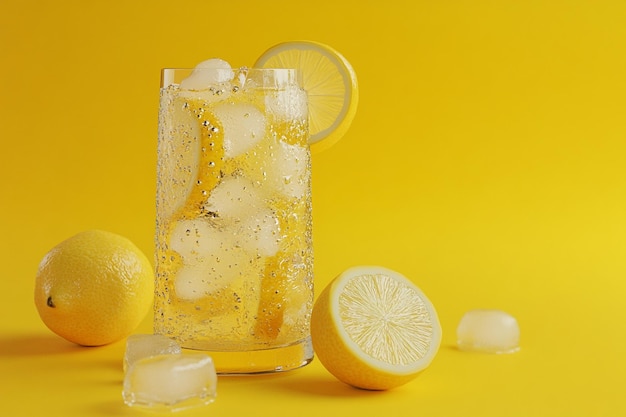 a glass of lemonade with lemons and a lemon on the bottom