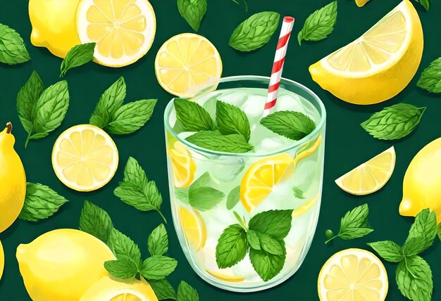 Photo a glass of lemonade with lemons and mint leaves