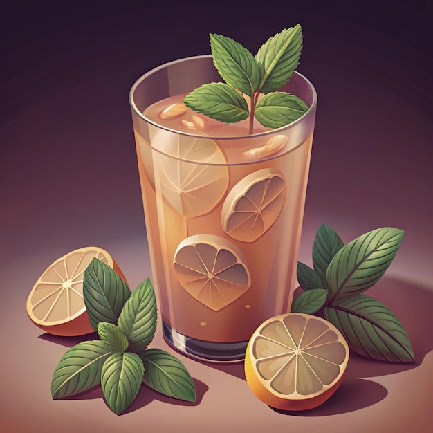 Photo a glass of lemonade with mint leaves and lemons